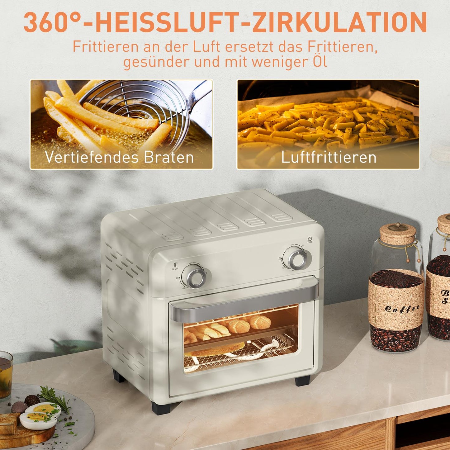 Mini Air Fryer Oven 10L, Stainless Steel, Touch Screen, 1000W