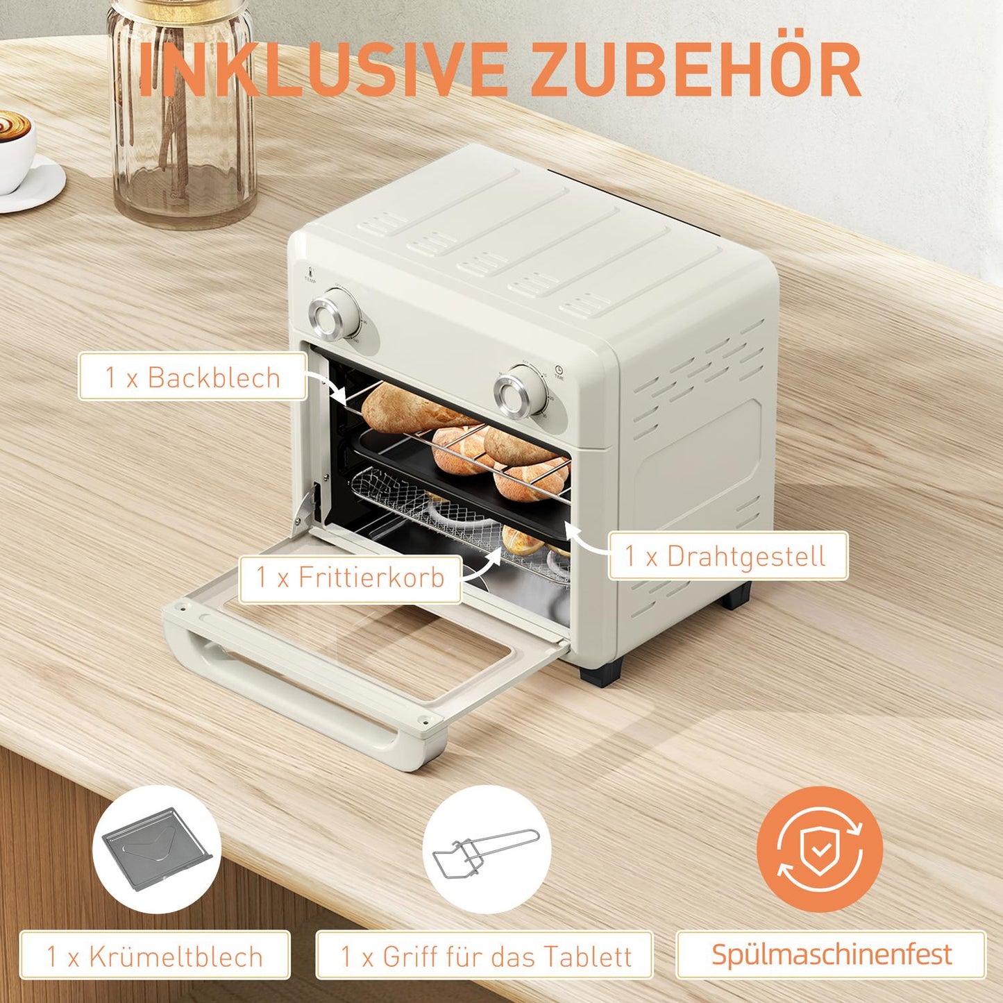 Mini Air Fryer Oven 10L, Stainless Steel, Touch Screen, 1000W