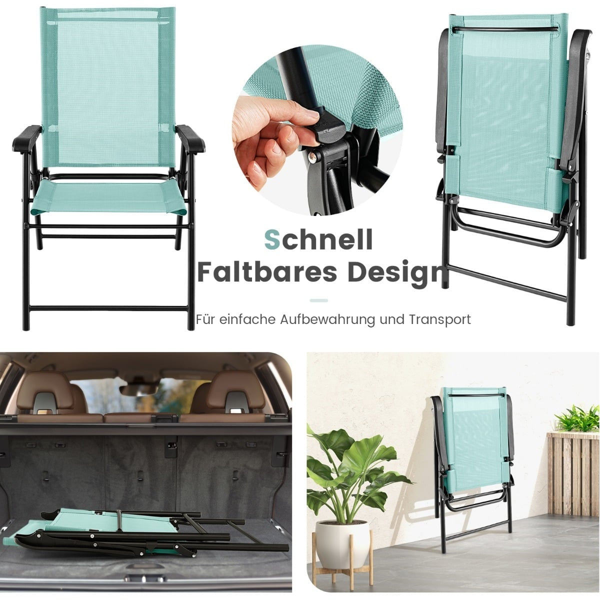 Mint Green Folding Patio Chairs Set of 2 – 65x60x93 cm
