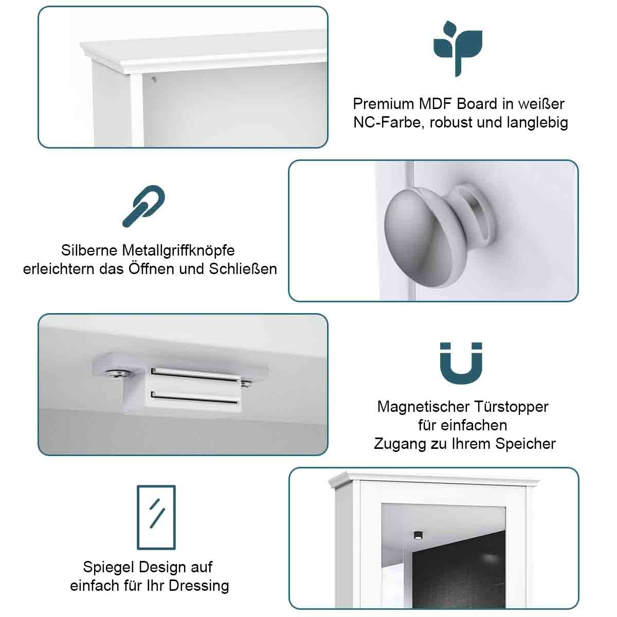 Mirror Bathroom Cabinet Wall Cabinet Storage Cabinet with Single 34 x 15 x 53 cm White