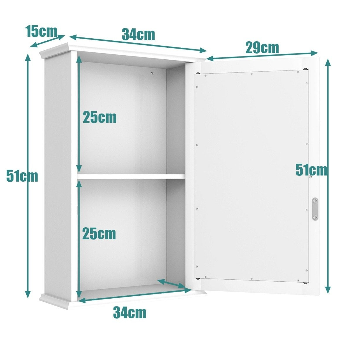 Mirror Bathroom Cabinet Wall Cabinet Storage Cabinet with Single 34 x 15 x 53 cm White
