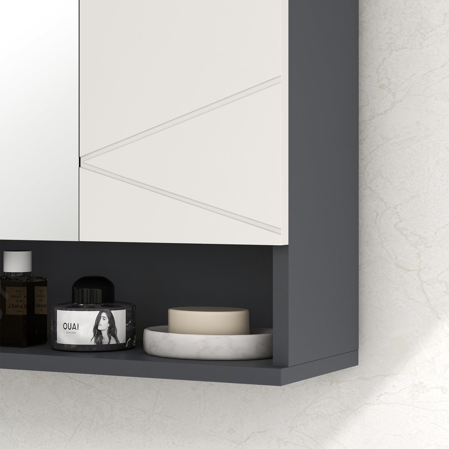 Bathroom Mirror Cabinet - Anti-Fog, Adjustable Shelf, Gray