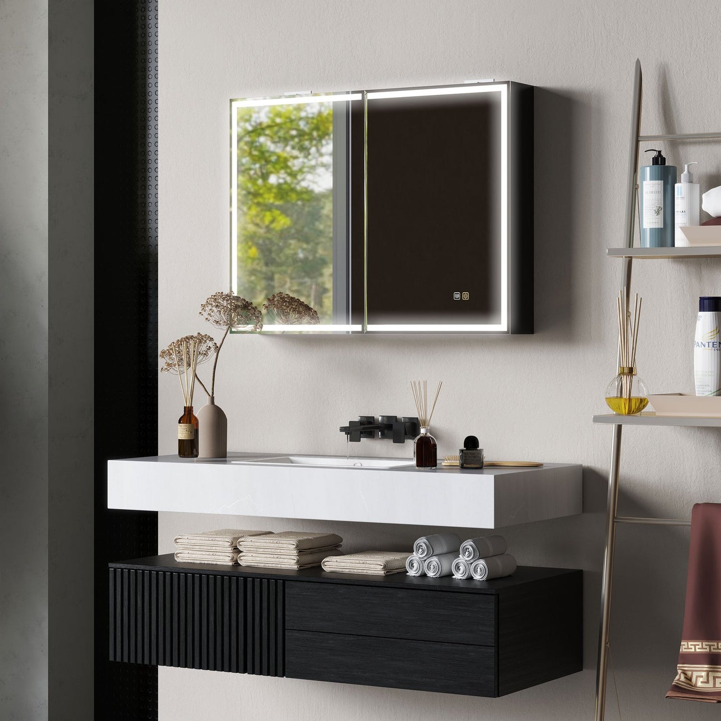 Bathroom mirror cabinet with LED, Anti-Fog, Adjustable Shelf
