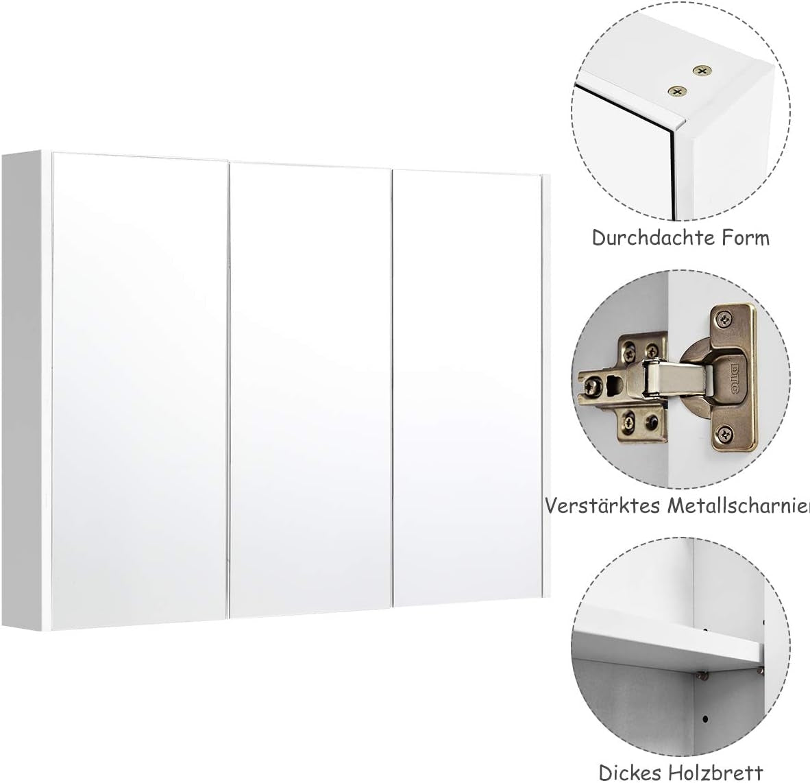 Mirror cabinet with adjustable shelves bathroom mirror cabinet 90 x 11 x 65 cm white