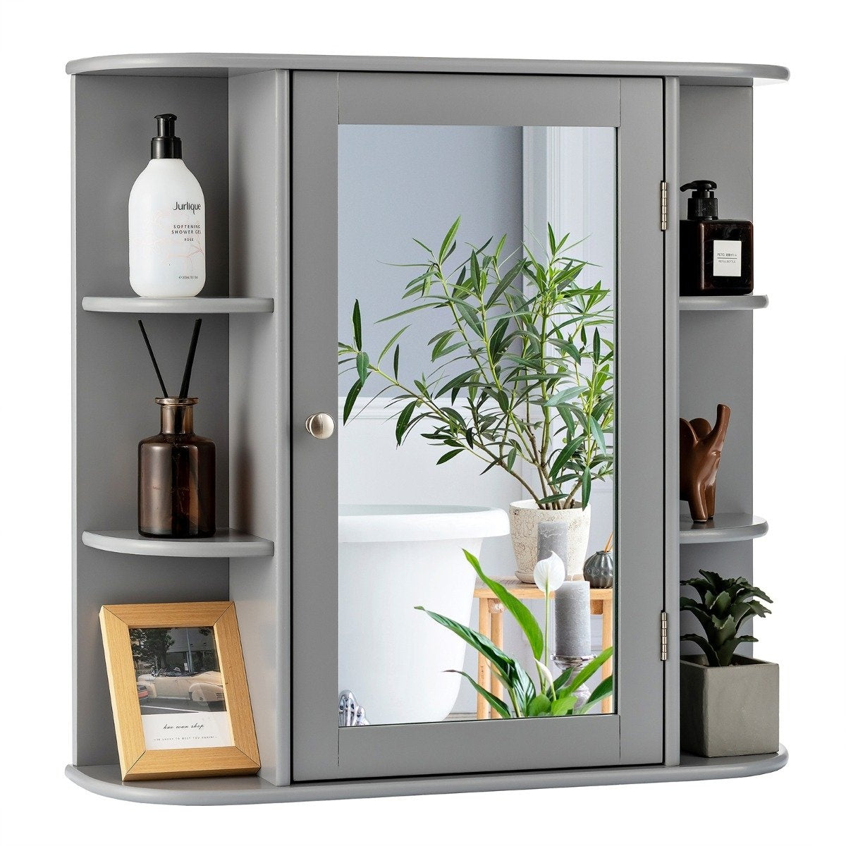Mirrored bathroom cabinet wooden wall cabinet for bathroom 66 x 16.7 x 63 cm gray