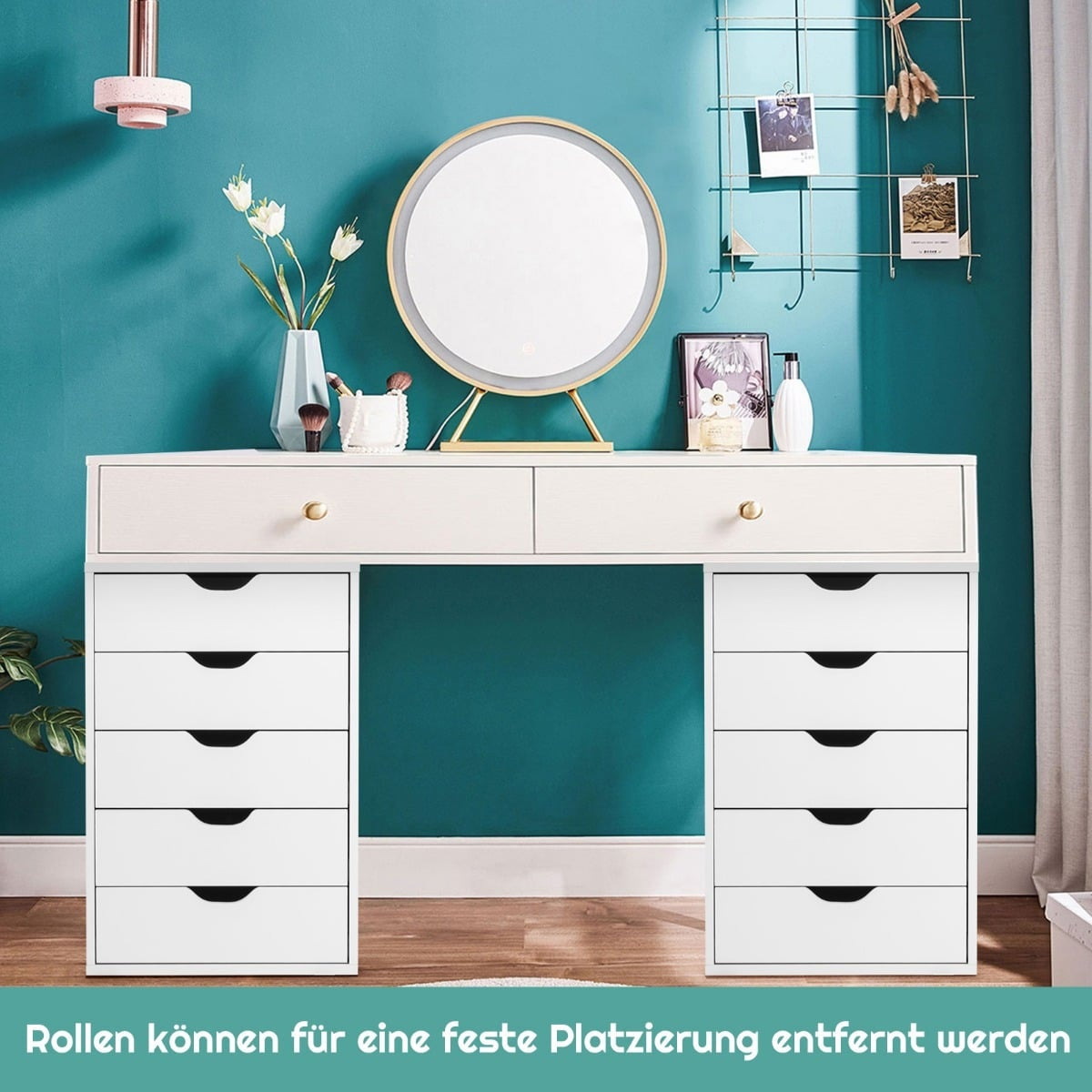 Mobile File Cabinet with 5 Drawers, White, 48x39.5x65.5 cm
