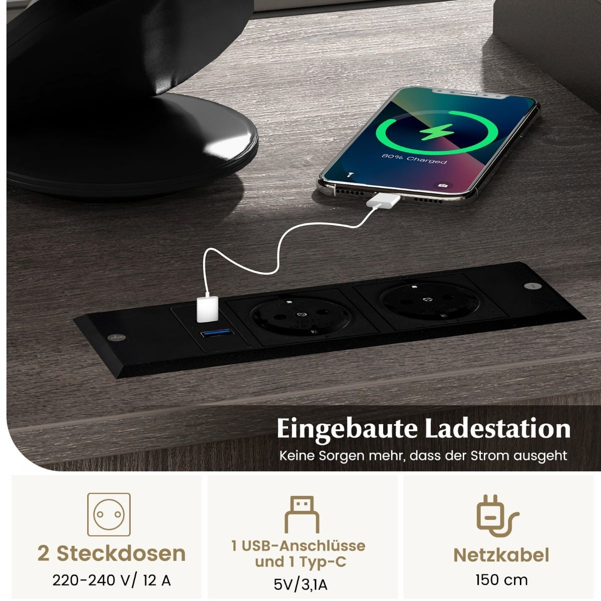 Mobile Filing Cabinet with Charging Station & Lock