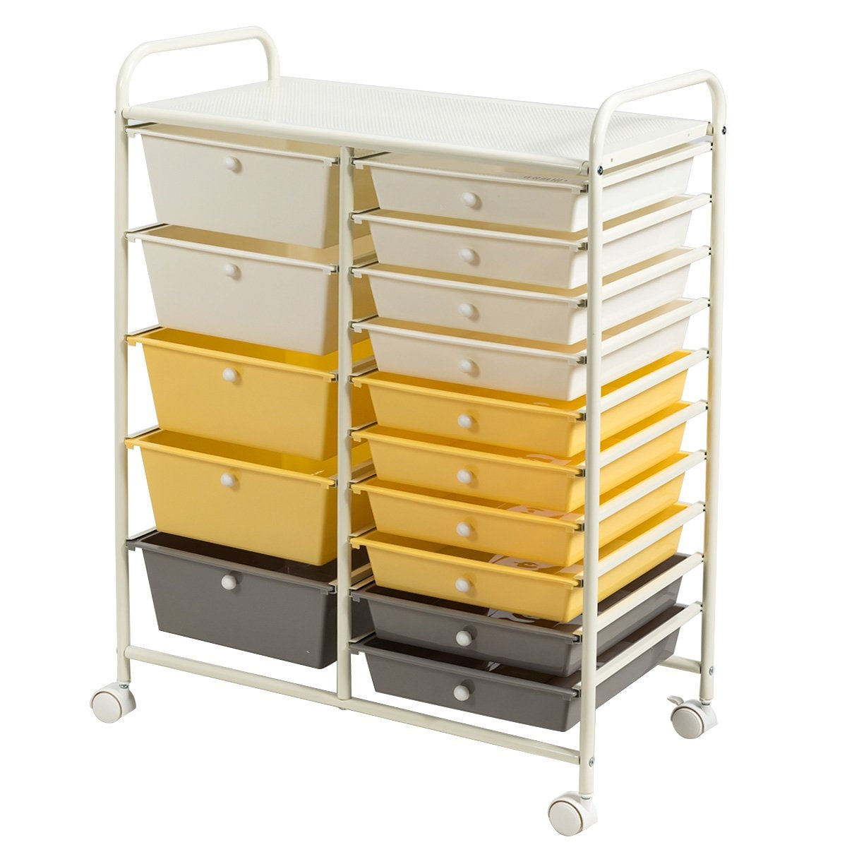 Mobile Storage Cart with 15 Stackable Drawers, Multi-Color