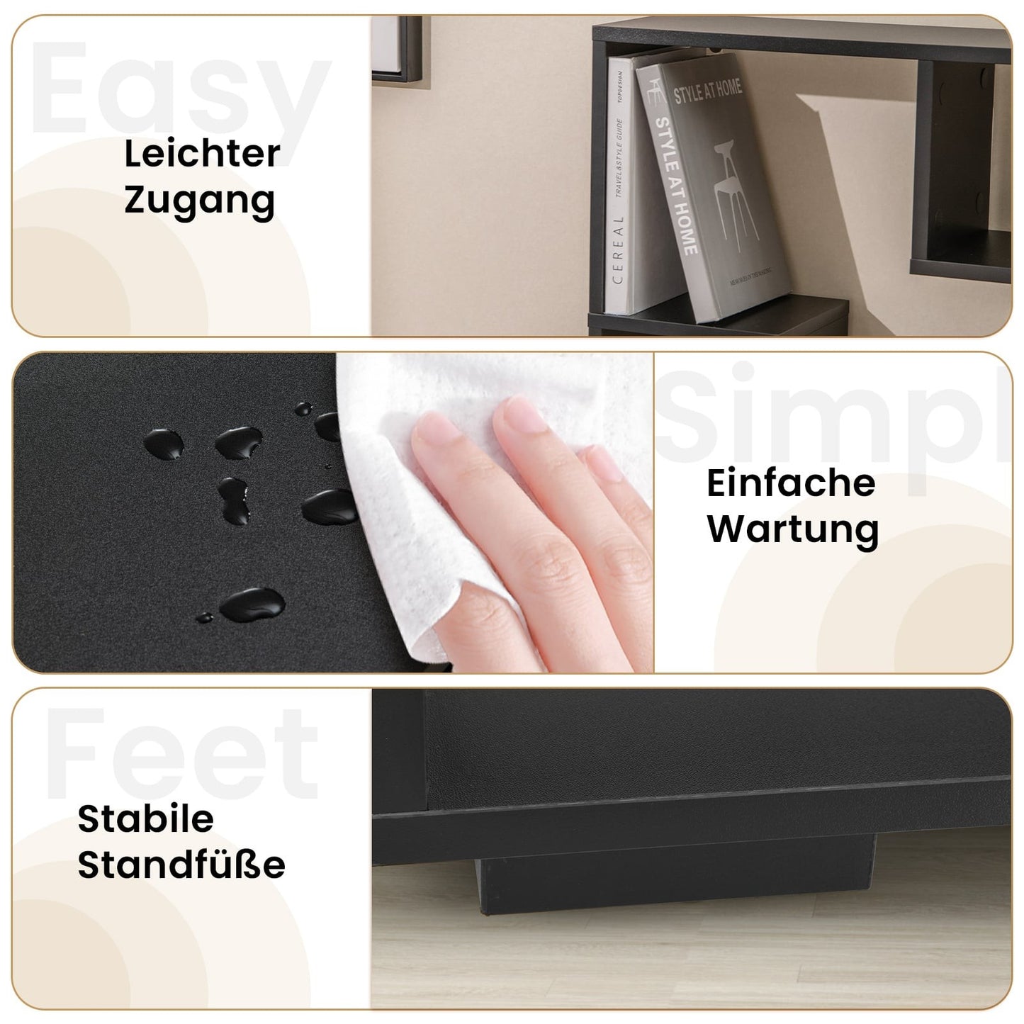 Modern Bookshelf with Open Shelves & Anti-Tip, Black