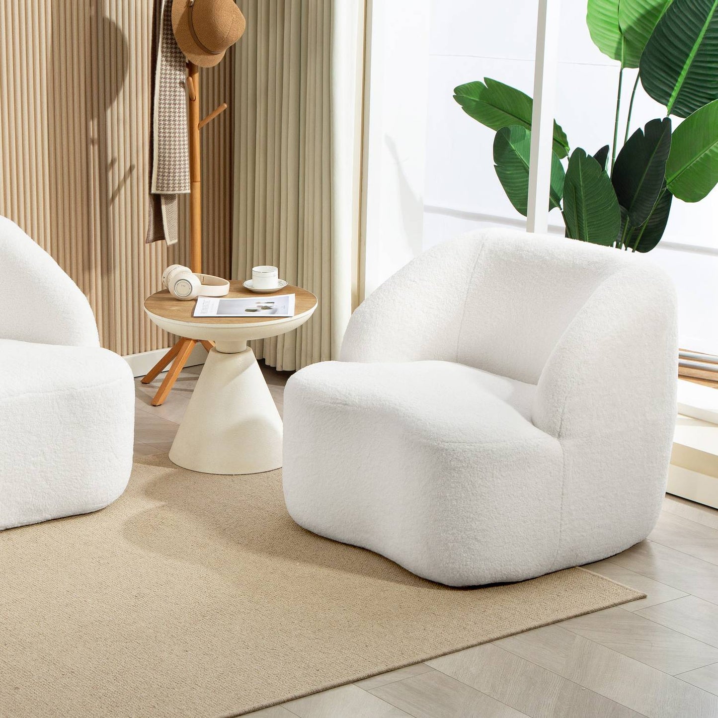 Modern Fleece Armchair – Cozy Cream White for Home