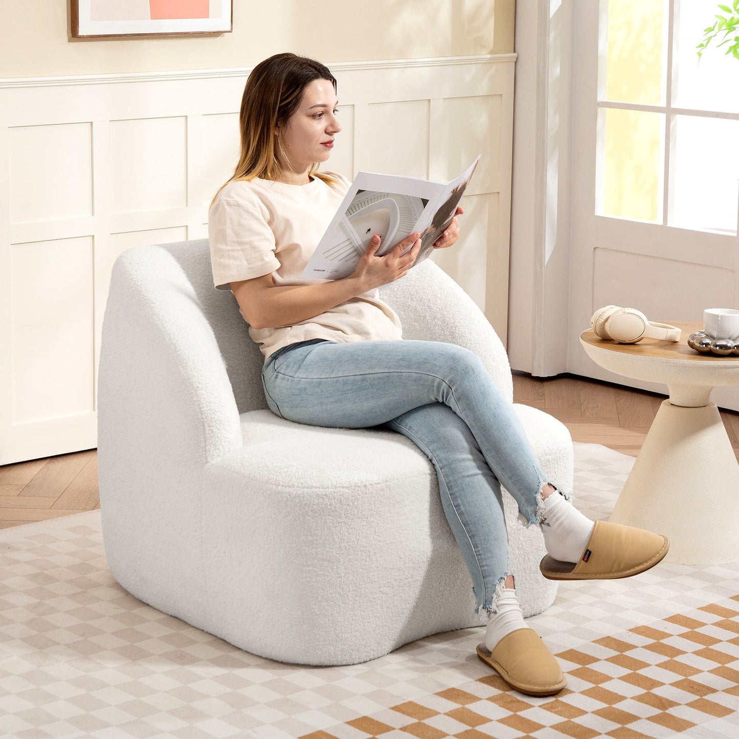 Modern Fleece Armchair – Cozy Cream White for Home