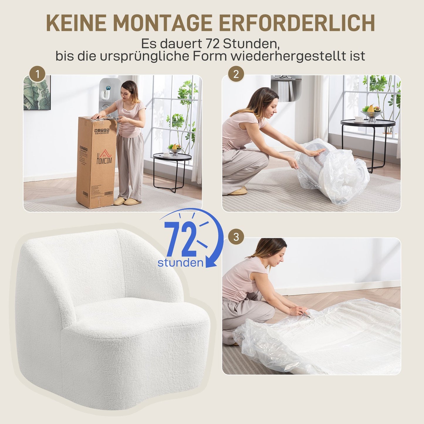 Modern Fleece Armchair – Cozy Cream White for Home