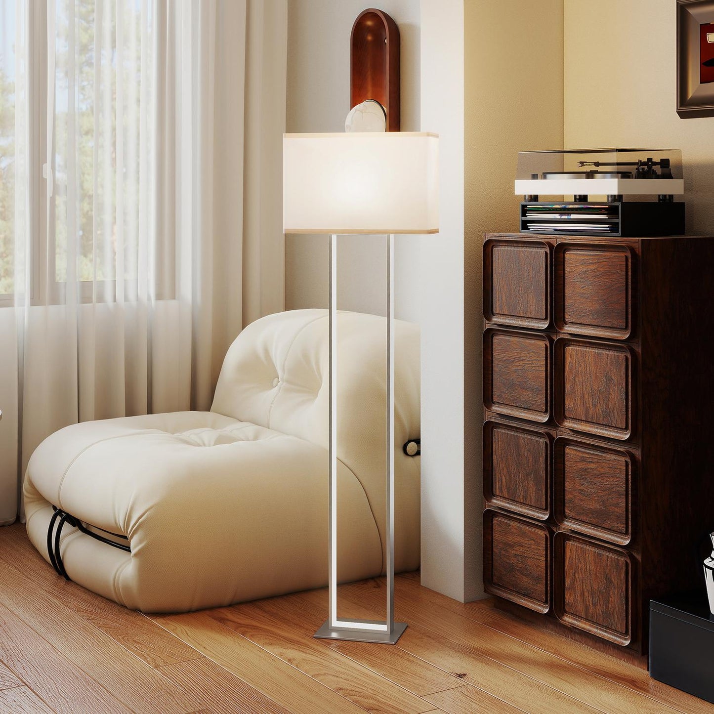 Modern Floor Lamp, Adjustable Brightness, Linen Shade