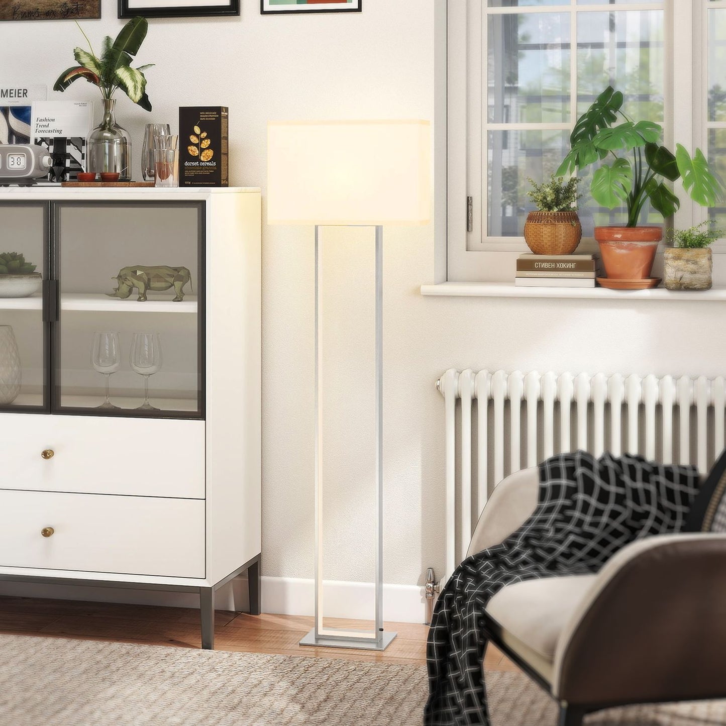 Modern Floor Lamp, Adjustable Brightness, Linen Shade