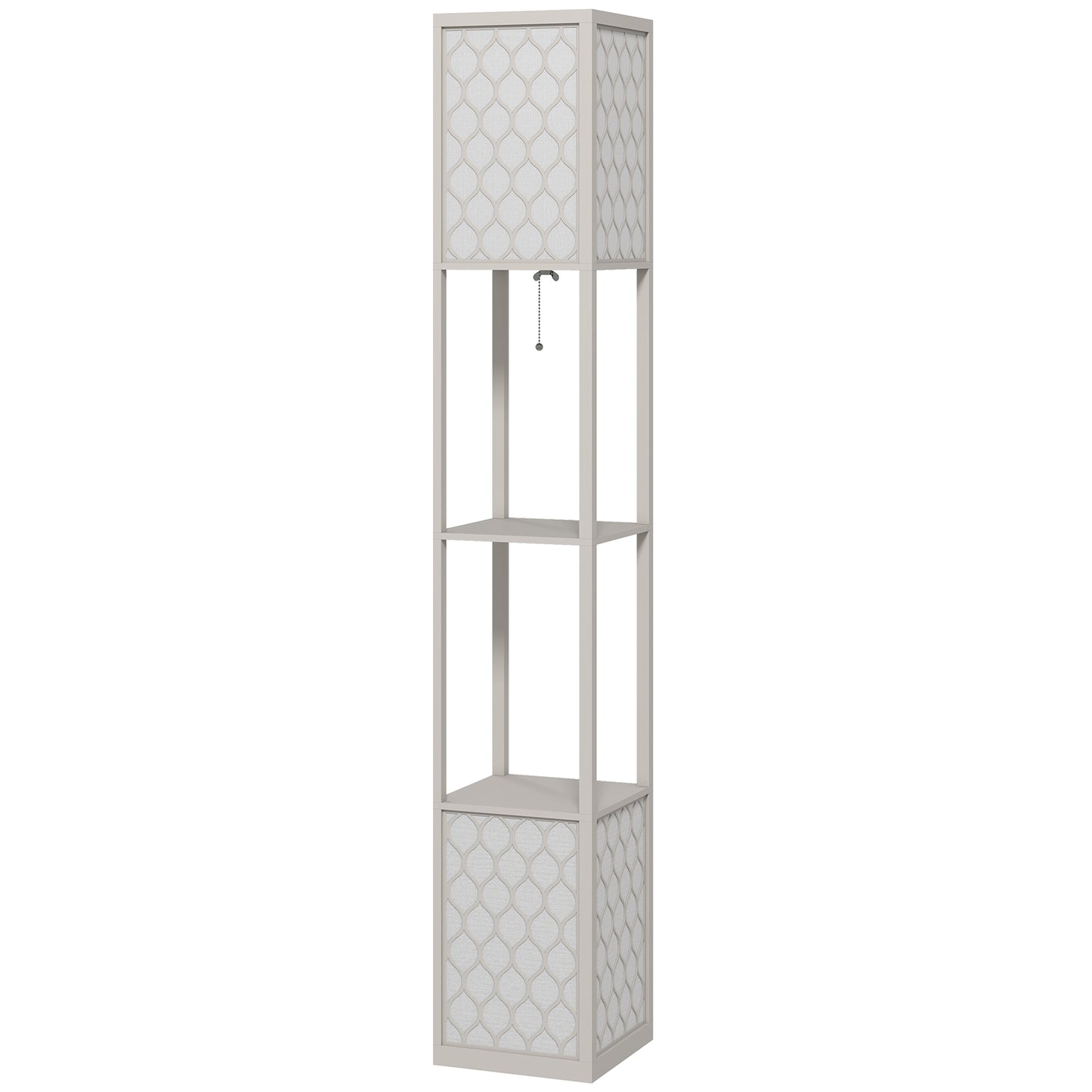 Modern Floor Lamp with Shelves, Pull Chain, Black/White