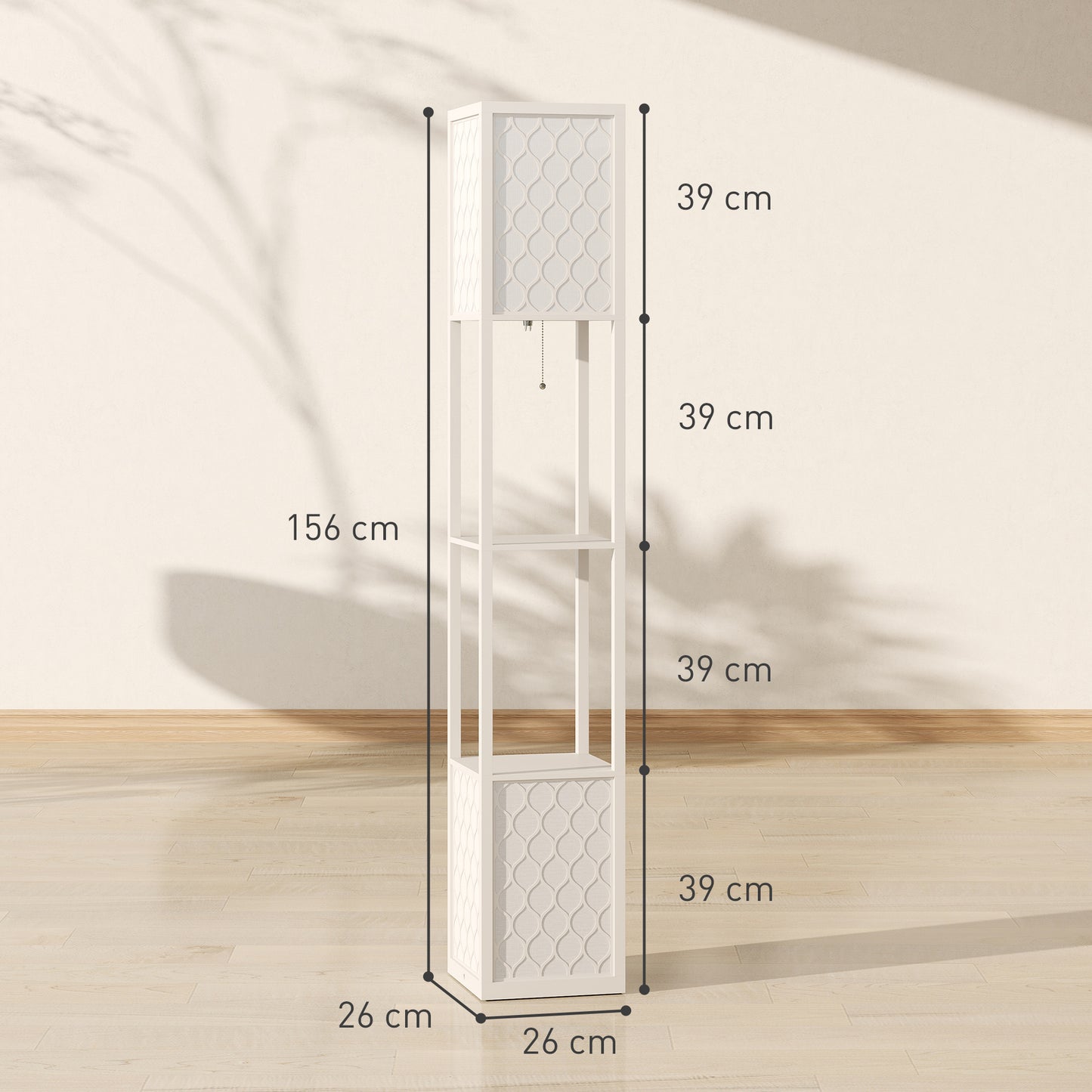 Modern Floor Lamp with Shelves, Pull Chain, Black/White