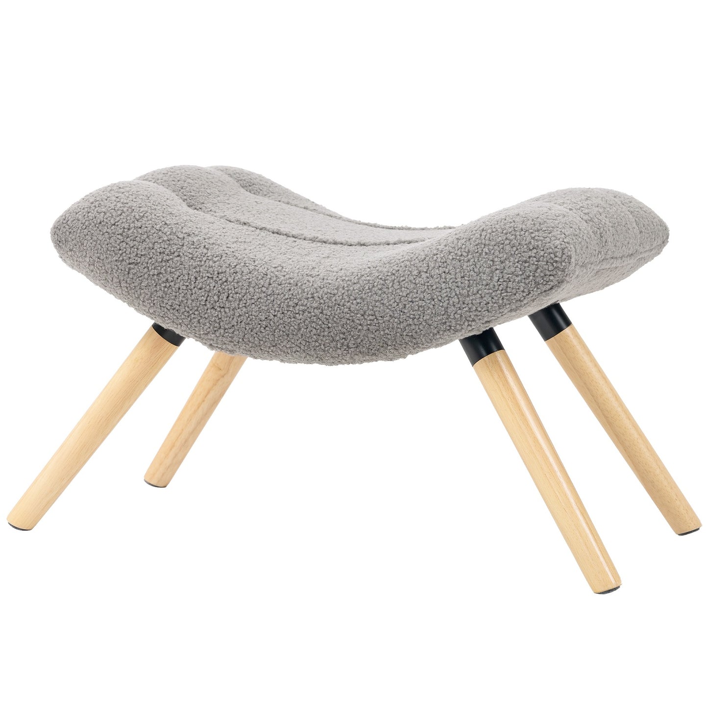 Modern Footstool with Fleece Cover and Wooden Legs, Light Grey