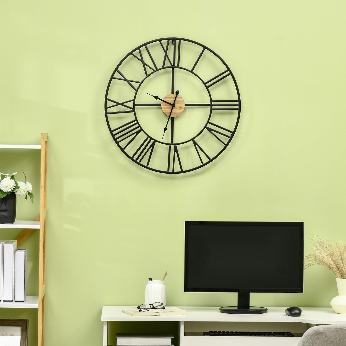 Silent vintage 60cm metal wall clock, Roman numerals