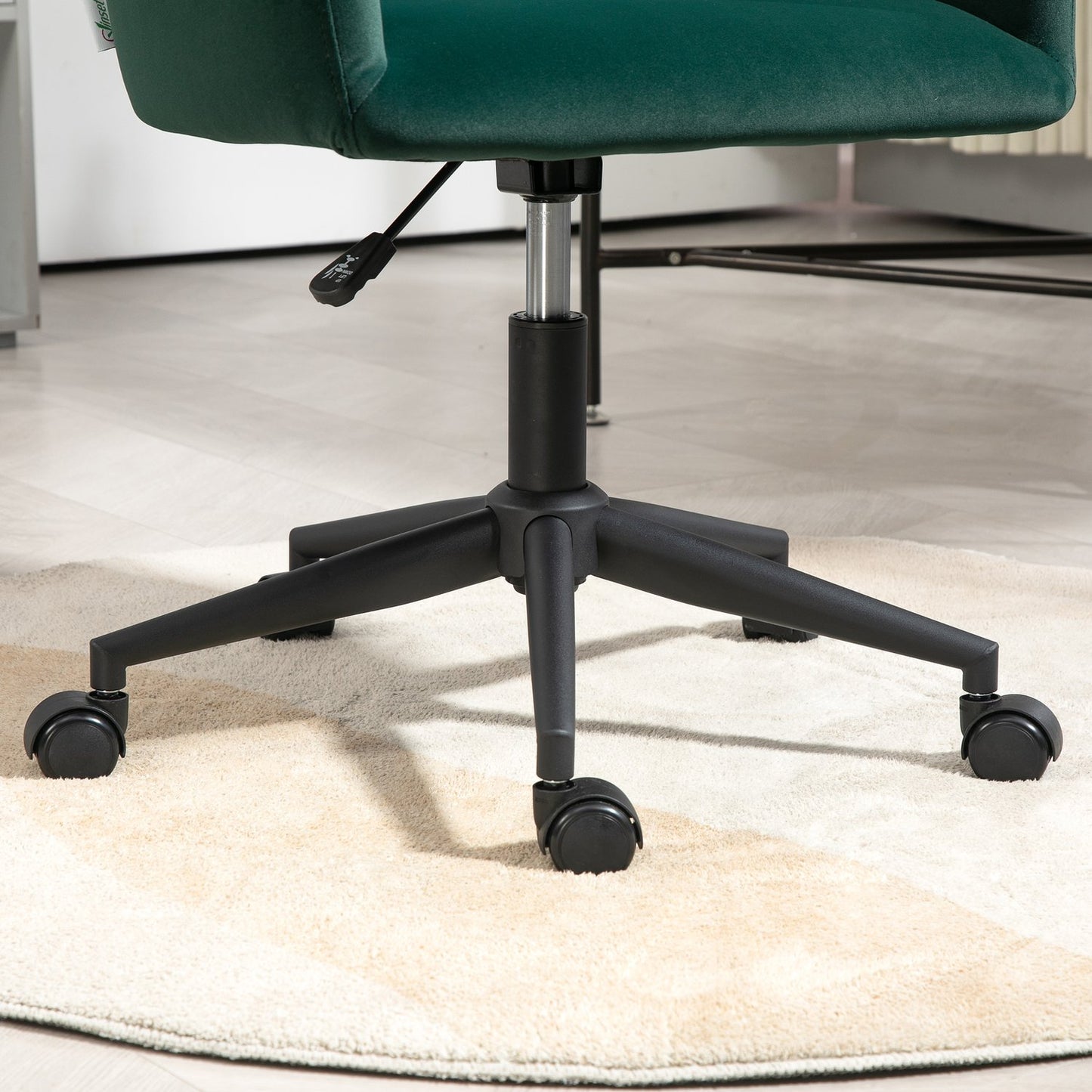 Green Velvet Look Swivel Office Chair, Adjustable With Armrest