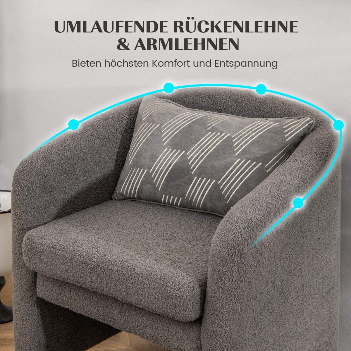 Modern round armchair with ottoman upholstered club chair with footrest gray