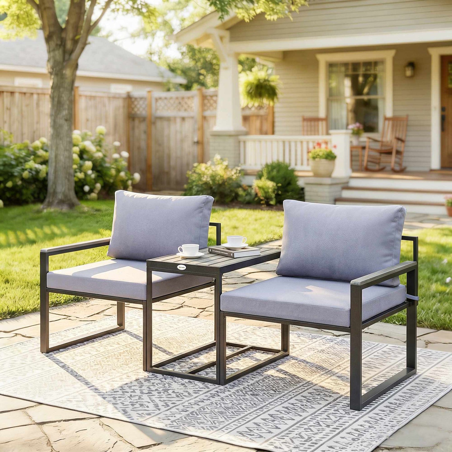 Modular Balcony Furniture Set with Cushions, 3-Piece