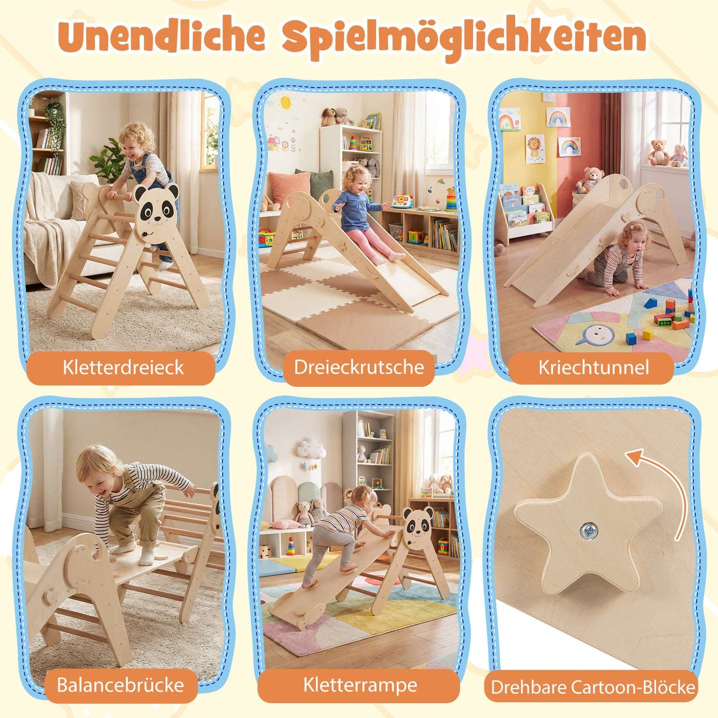 Montessori Wooden Climbing Set with Panda Design