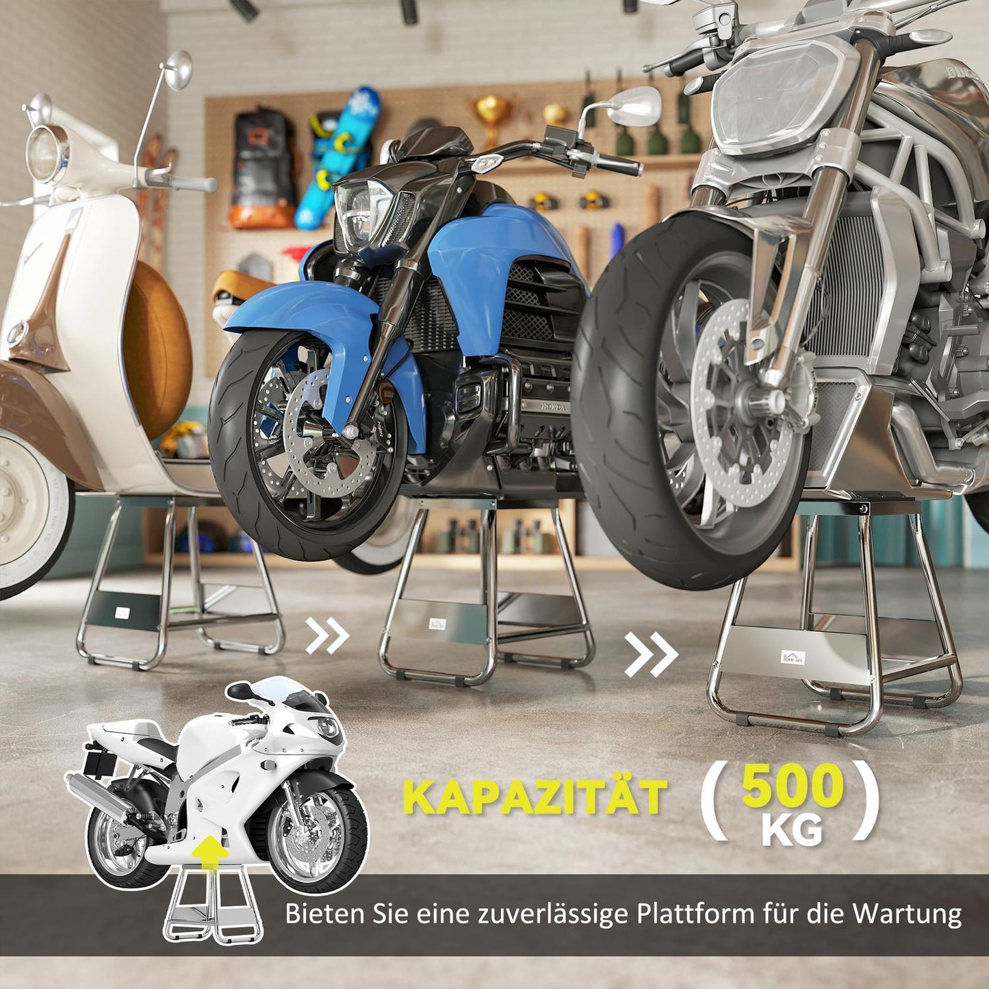 Motorcycle Stand, Universal Steel, 500kg Capacity, Grey