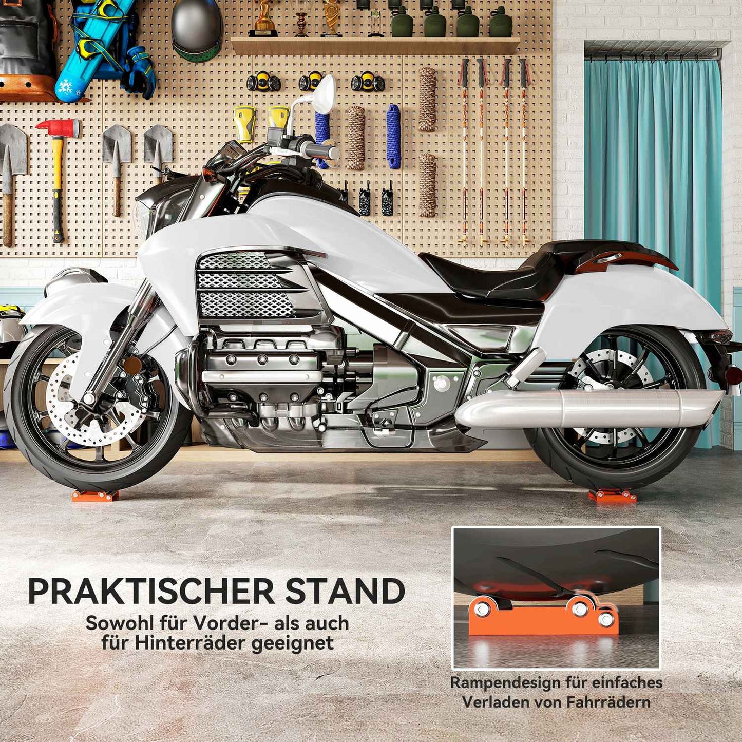 Motorcycle Wheel Cleaning Stand, Fits Tires <180 mm, 220 kg Capacity