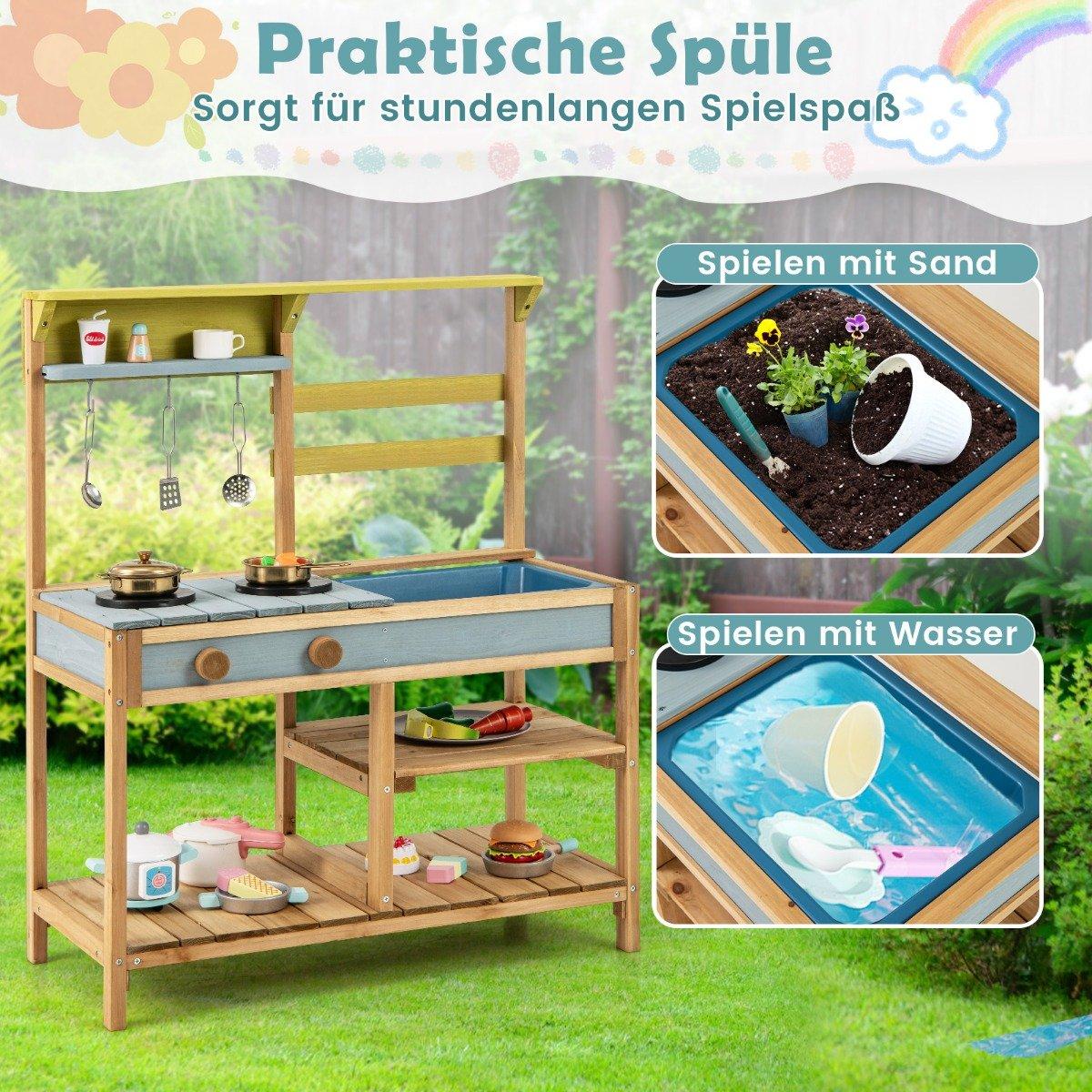 Mud kitchen children's play kitchen made of spruce wood with stove knobs & Natural sink