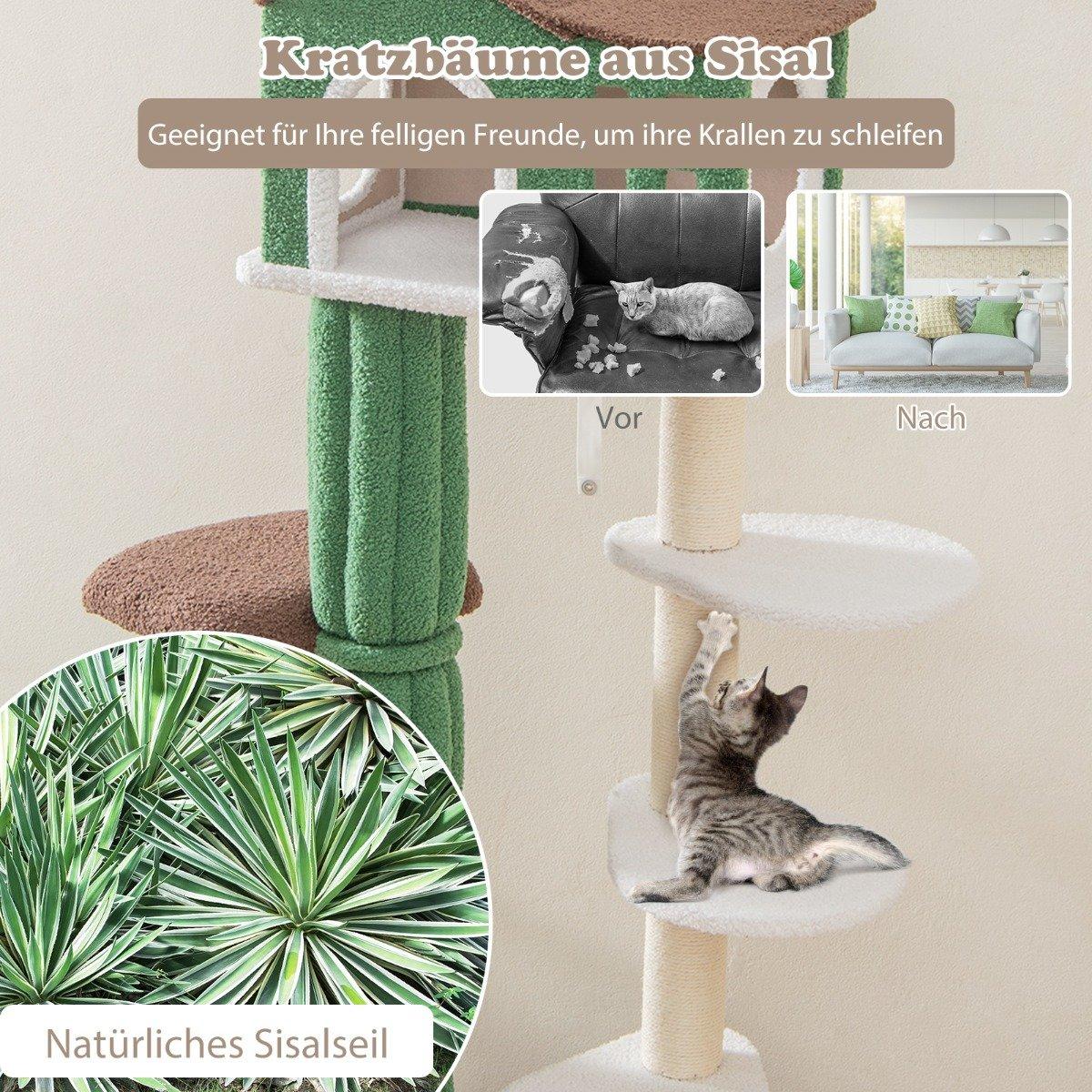 Multi-level scratching post, stable cat scratching post with sisal-covered scratching posts & 5 plush platforms, cat furniture 153cm