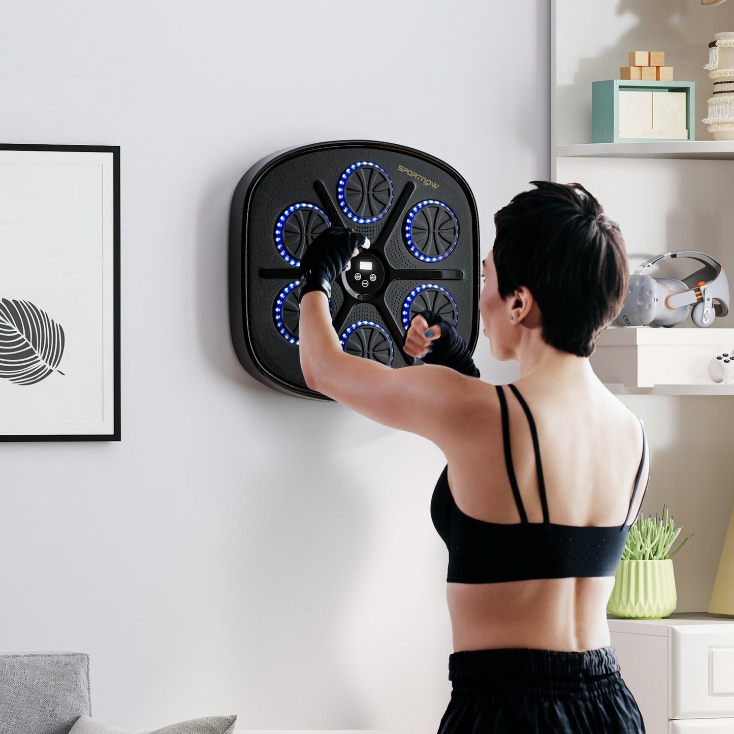 Music Boxing Machine, Electronic Bluetooth Boxing Machine with LED Lights, Music, Wall Mounted Boxing Target for Adults, Home Exercise, Black
