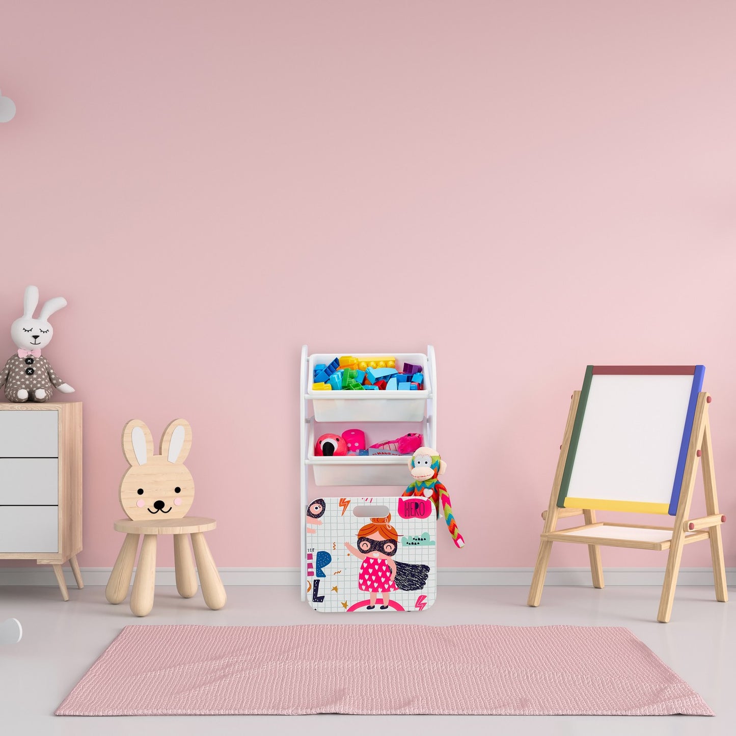 Narrow Children's Shelf with Hero Motif