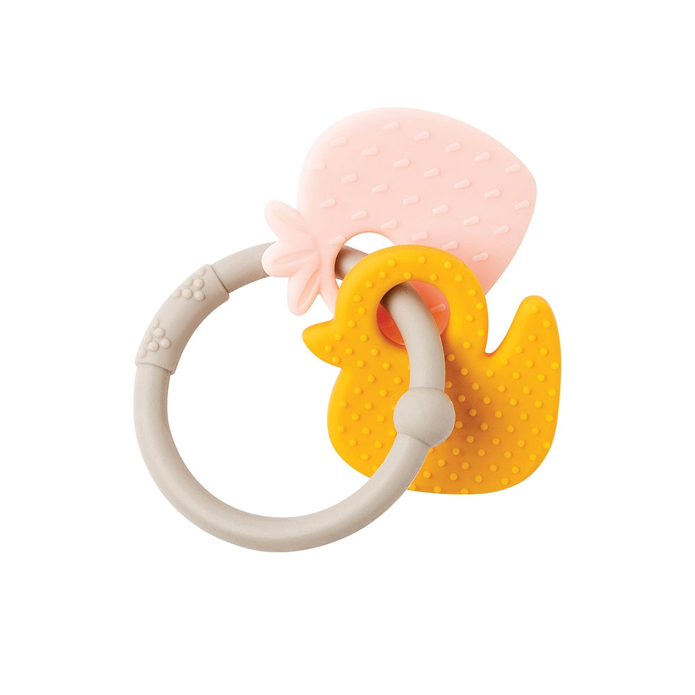 Nattou Teether Strawberry & Duck, Gray
