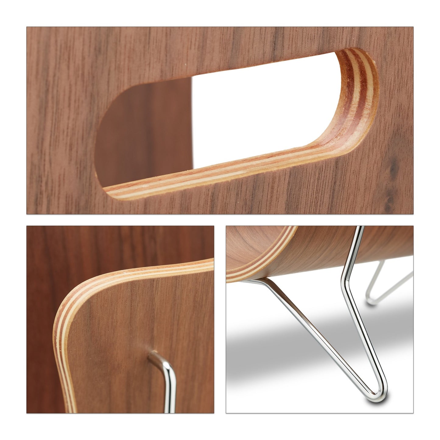 Newspaper stand in brown bent wood