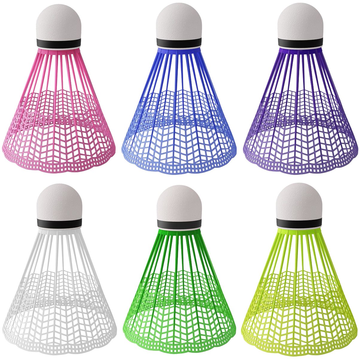 Nylon Shuttlecocks, Multicolor, 6 Pack
