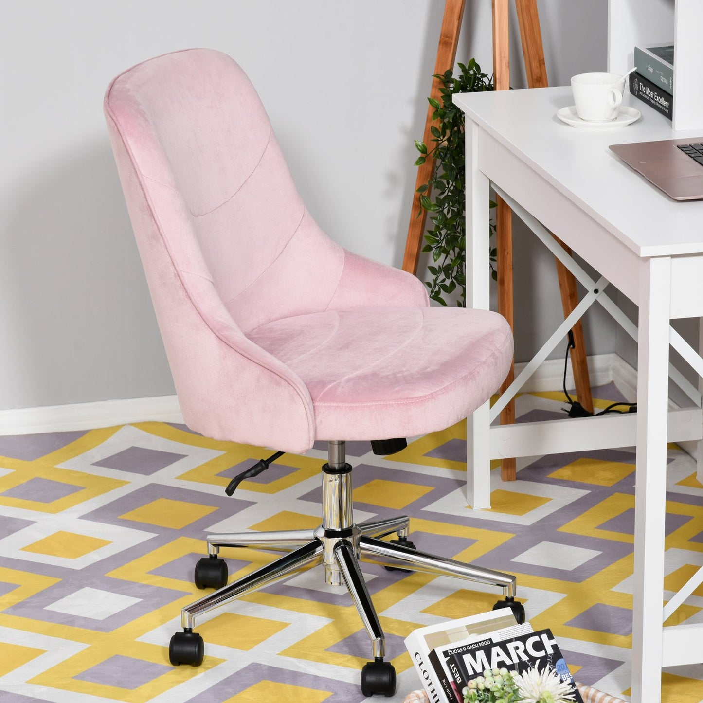 Velvet office chair with rocker function, pink, soho style