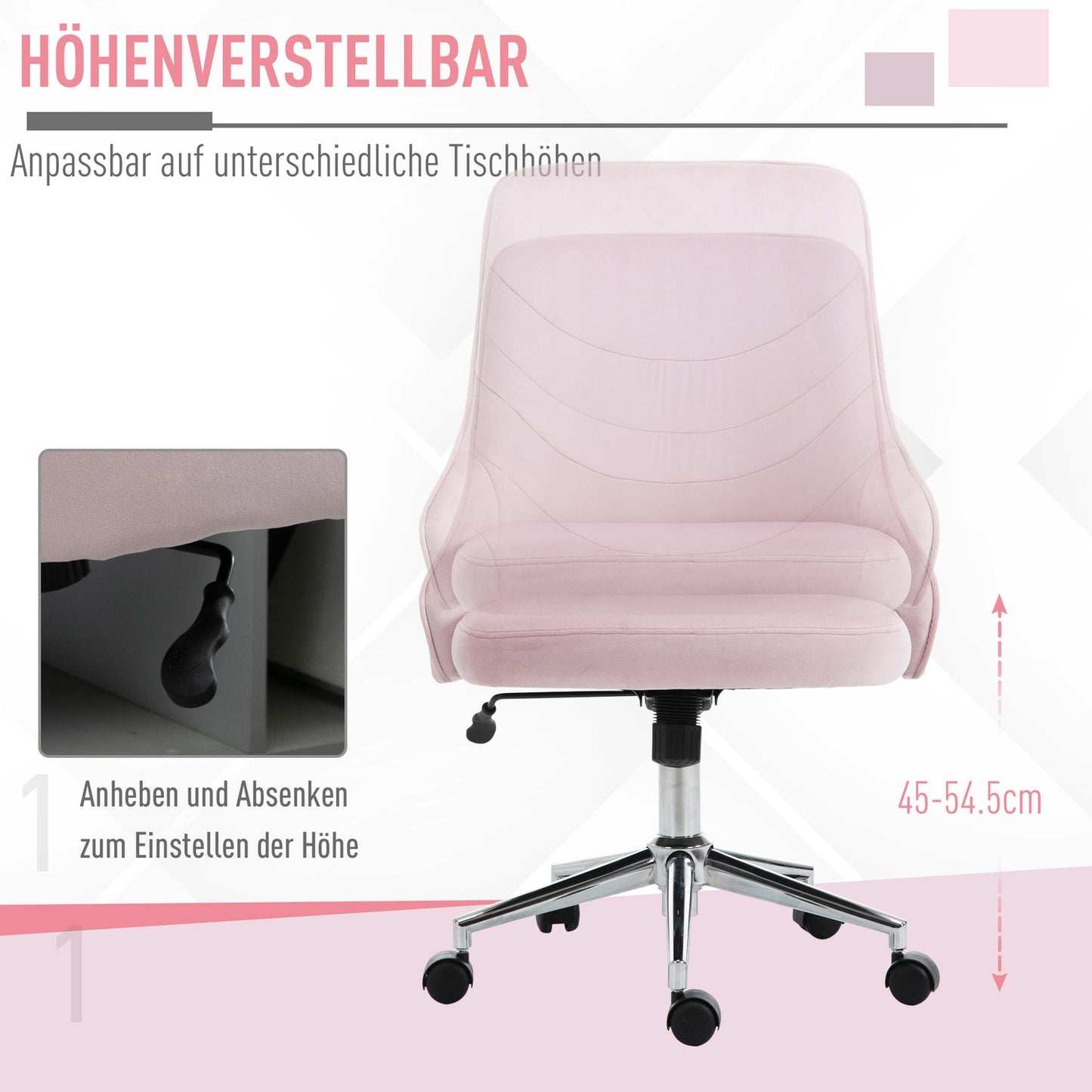 Velvet office chair with rocker function, pink, soho style