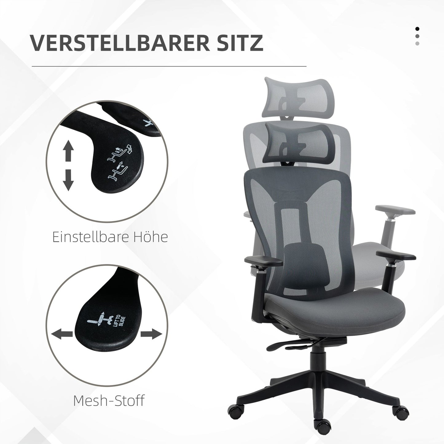 Ergonomic mesh office chair with recline - Grey