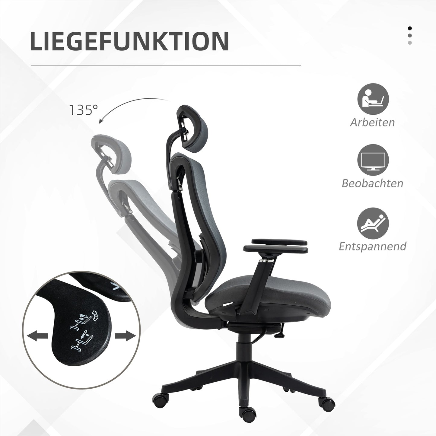 Ergonomic mesh office chair with recline - Grey