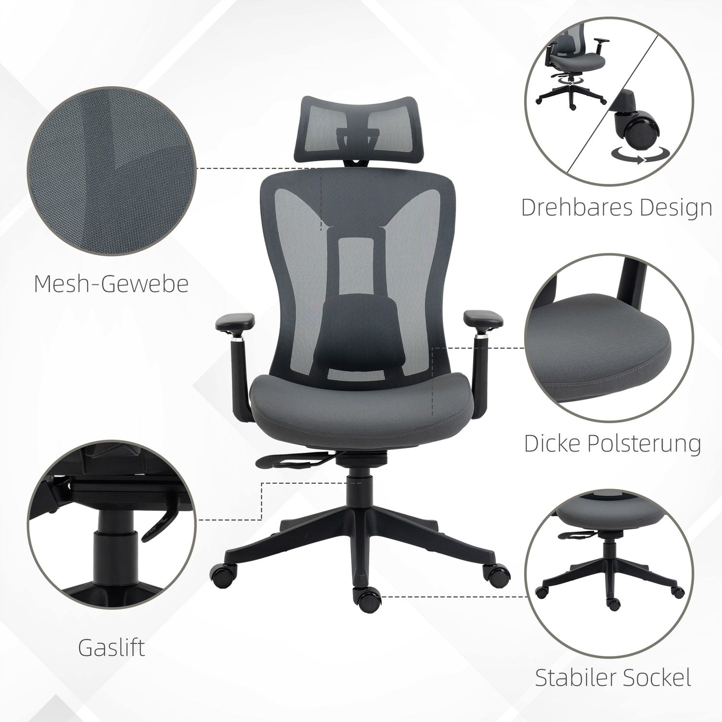 Ergonomic mesh office chair with recline - Grey
