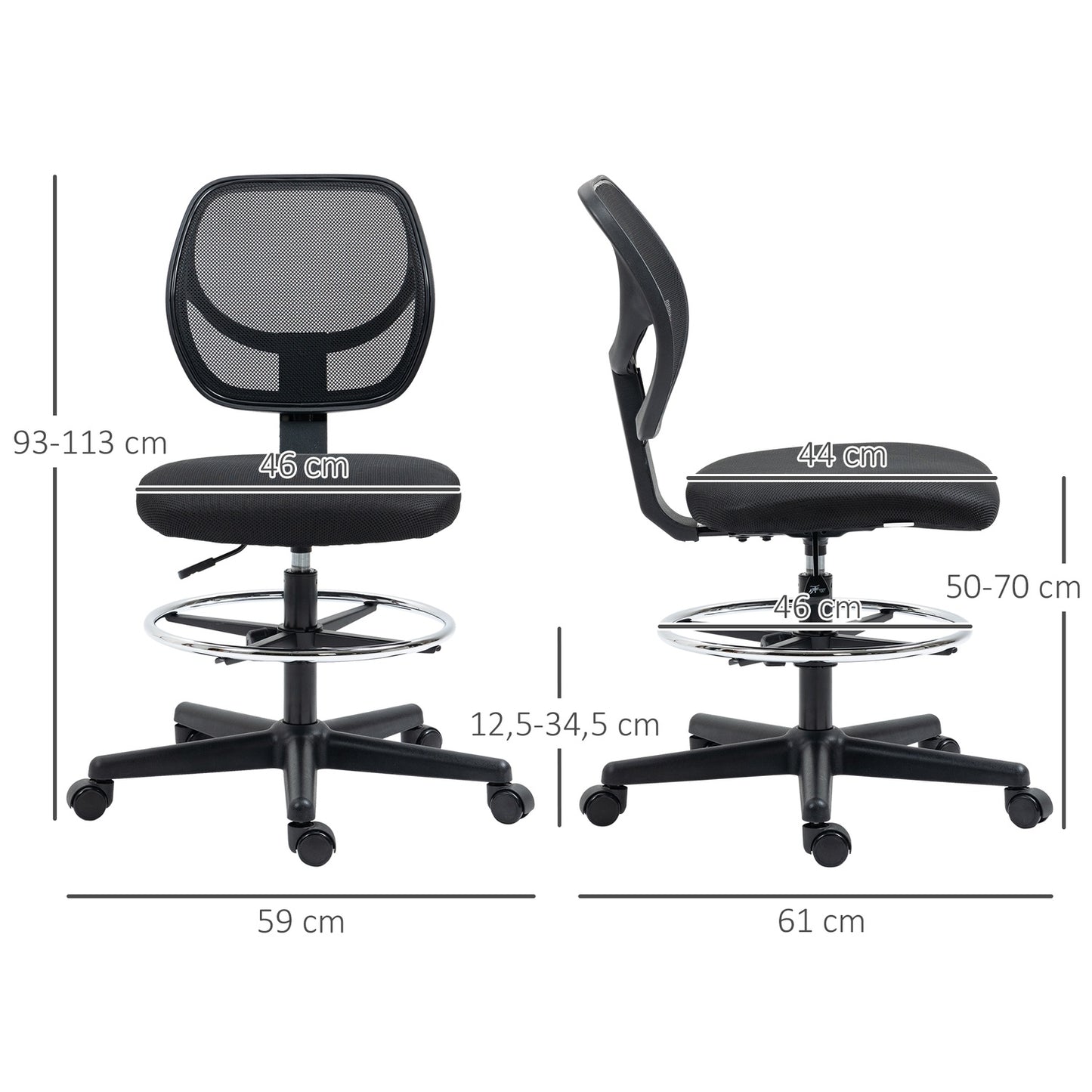 Ergonomic office chair, adjustable height & foot ring