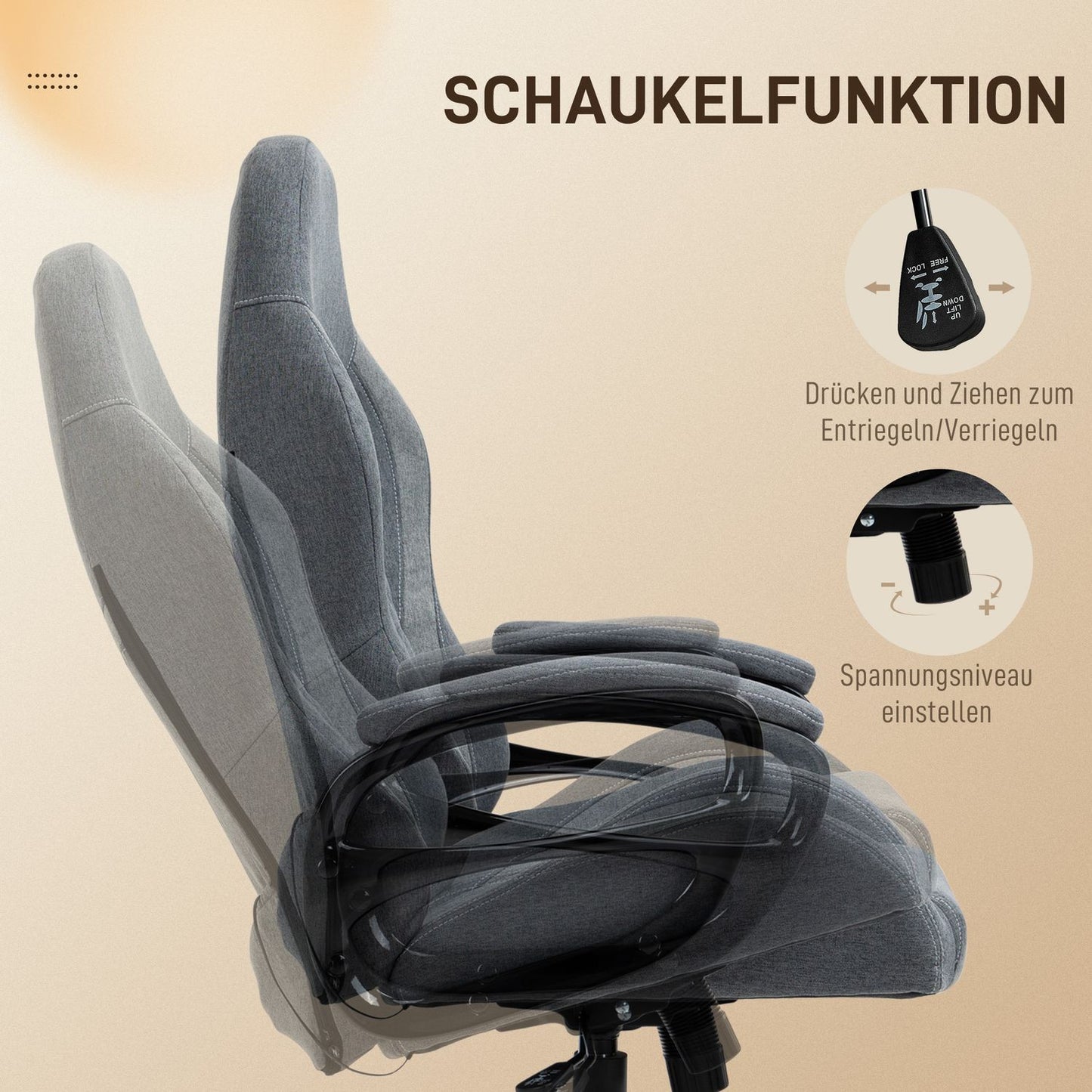 Ergonomic office chair with massage, adjustable height, grey