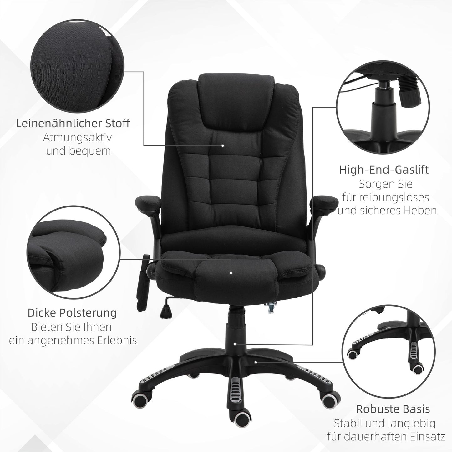 Gaming Office chair with massage, adjustable height, black
