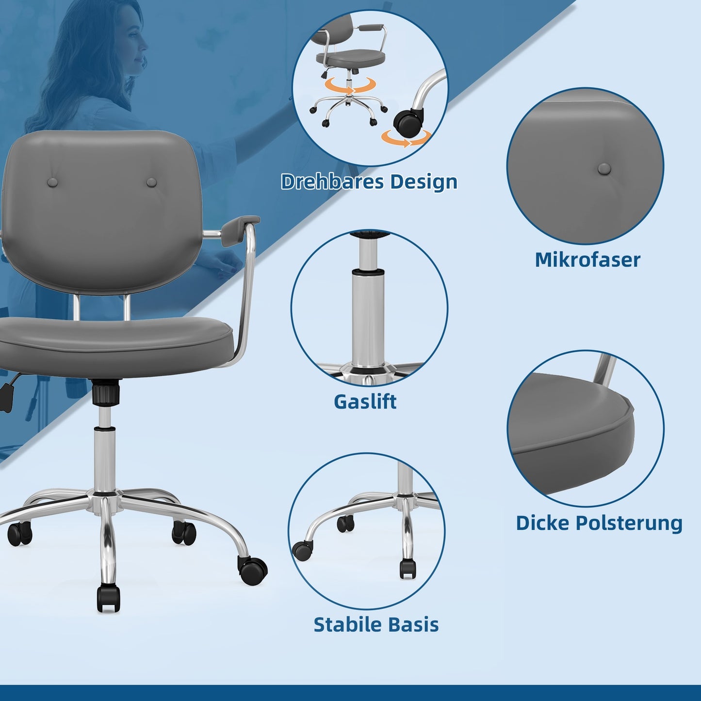 Office chair, rocking function, synthetic leather, adjustable height