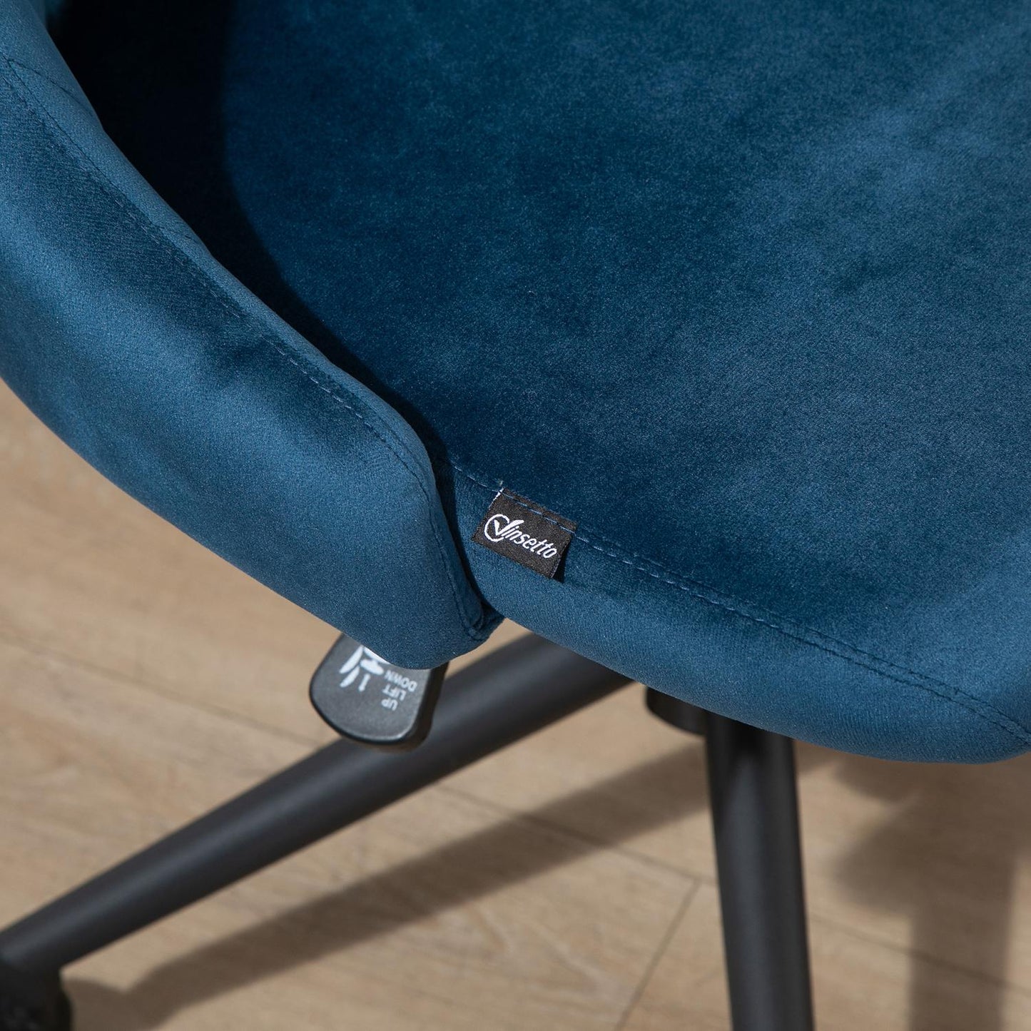 Ergonomic swivel desk chair, adjustable velvet blue