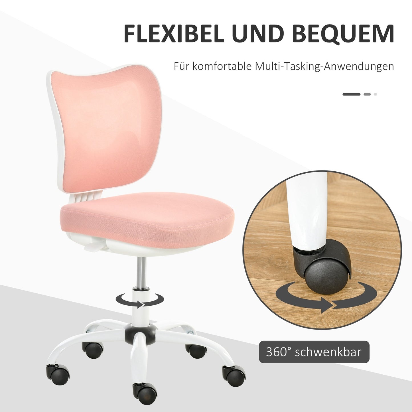 White & Pink Height-adjustable swivel office chair