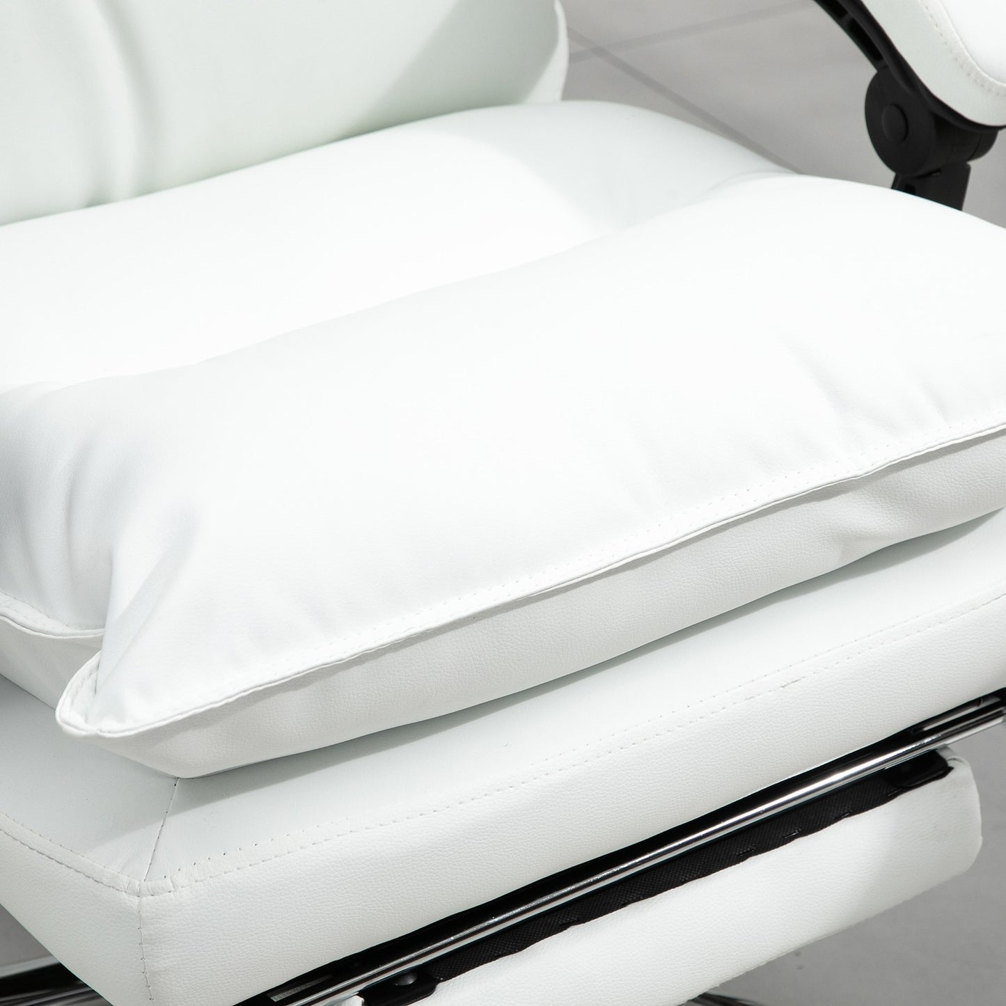 White artificial leather office chair with footrest, adjustable height