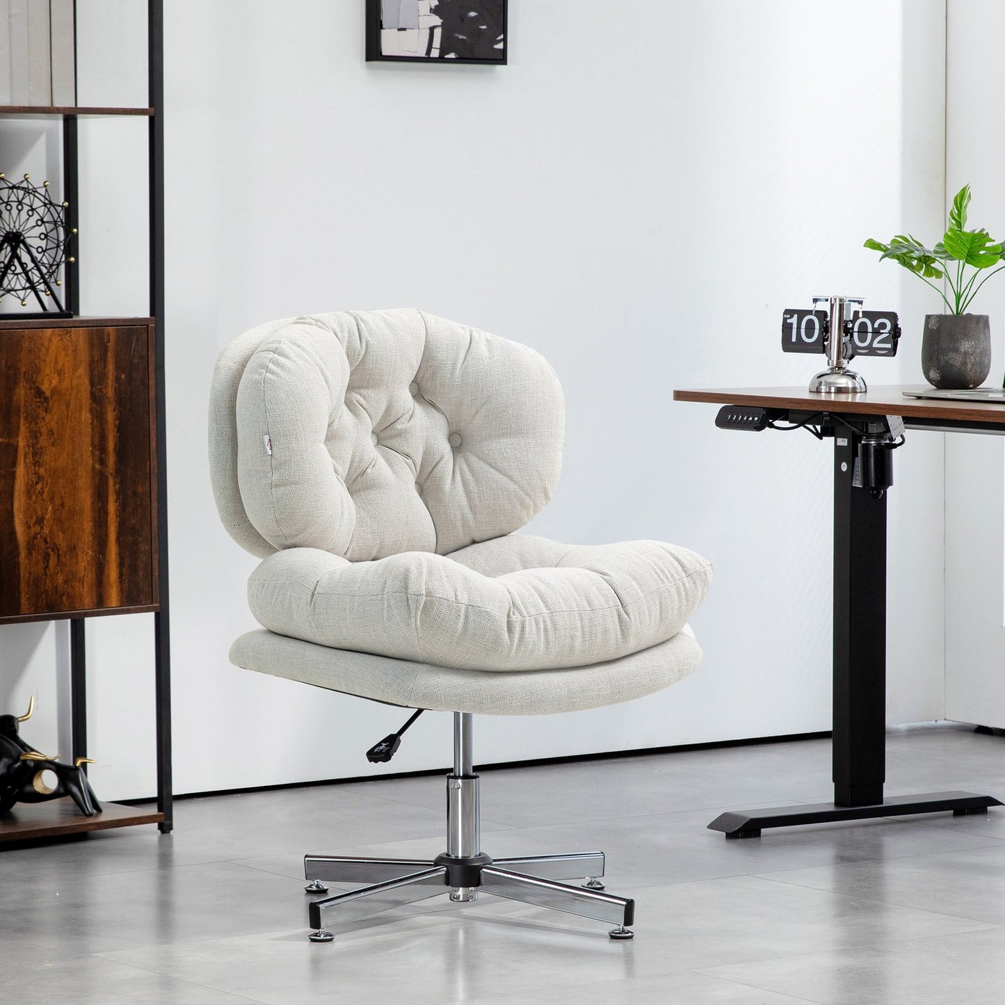 Office Chair Without Armrests, Adjustable Height, Cream White