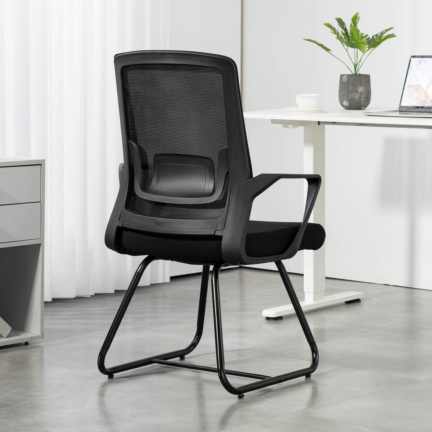 Office Chair with Armrests, Lumbar Support, Black Mesh