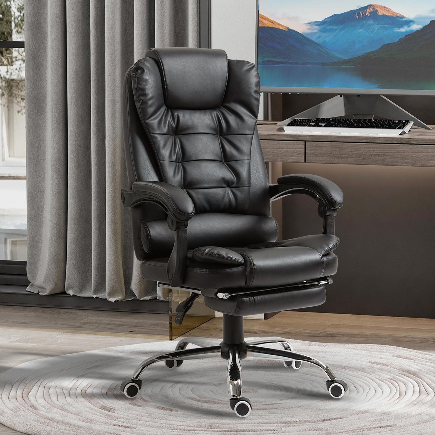 Office Chair with Footrest, Adjustable Backrest, Black